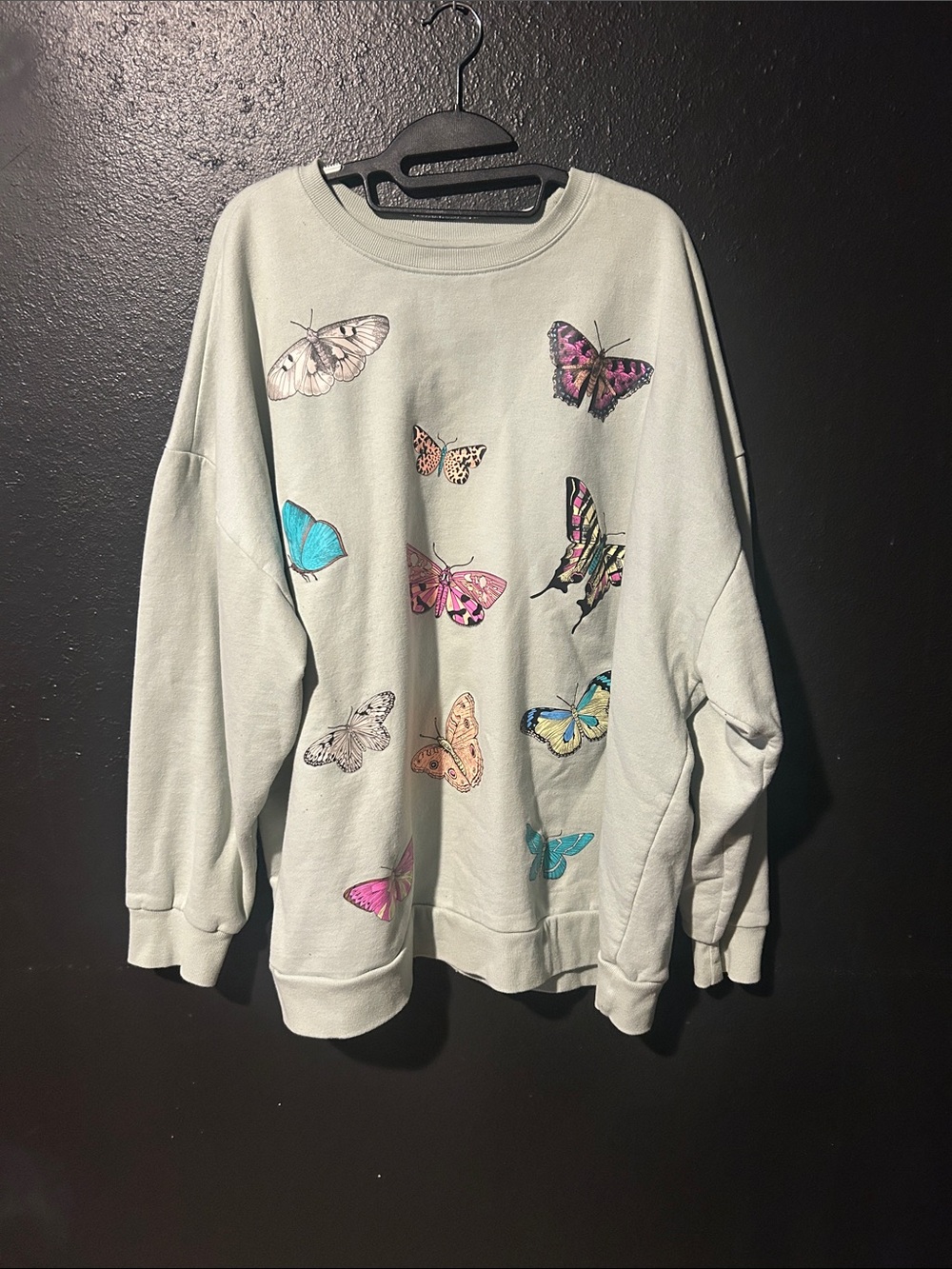 Butterfly 🦋 Print Crewneck Sweater - Light Sage Green